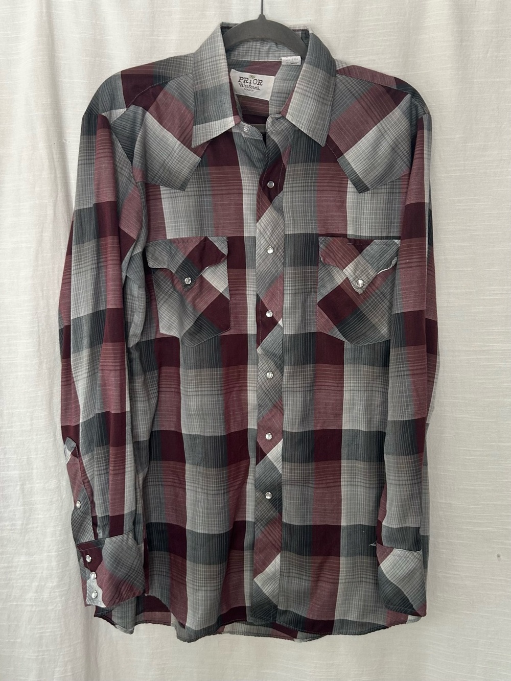 Vintage Prior Westerns Denver Men’s Burgundy & Gray Plaid Western Shirt